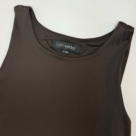 LOFT Versa 360 Knit Tank Bodysuit Brown Coconut Shell Sleeveless Size M - Picture 3 of 8